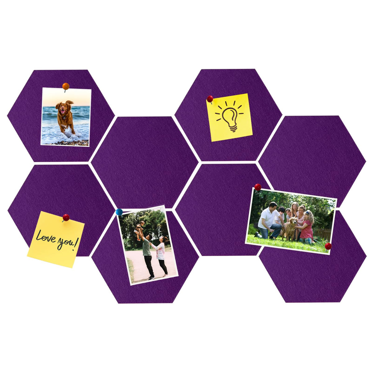 HULAVO 8 Pcs Hexagon Felt Cork Bulletin Board Tiles, Self Adhesive DIY Bulletin Board Pin Board for