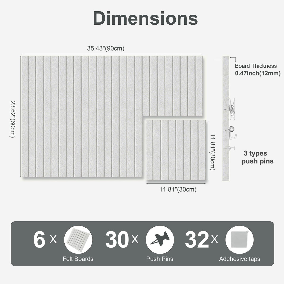 G Gamit 0.47" Thick Felt Pin Board 36"x24" Large Cork Board Alternative 6 Pack 11.81"x11.81"Felt