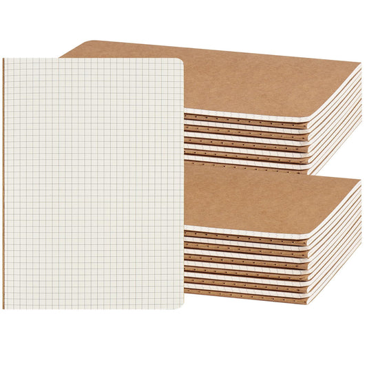 ZCZN 24 Pack A5 Kraft Notebooks Bulk, 8.15x5.5 Inches Graph Paper Journaling Notebooks, Notebooks