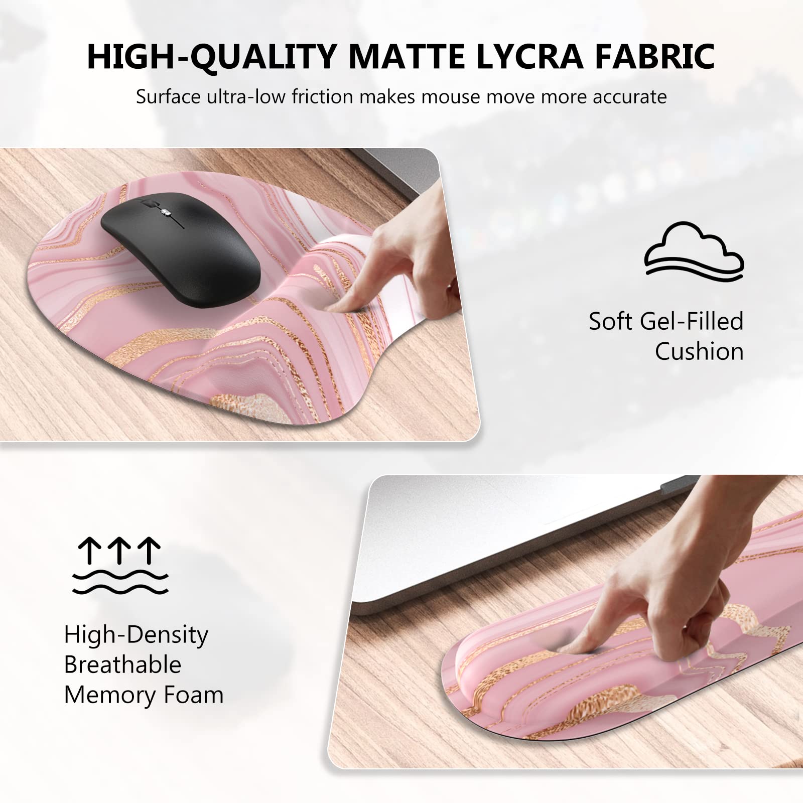 Anyshock Light Pink Desk Mat Set, Mouse Pad and Keyboard Wrist Rest, Ergonomic Mouse Pad with Wrist