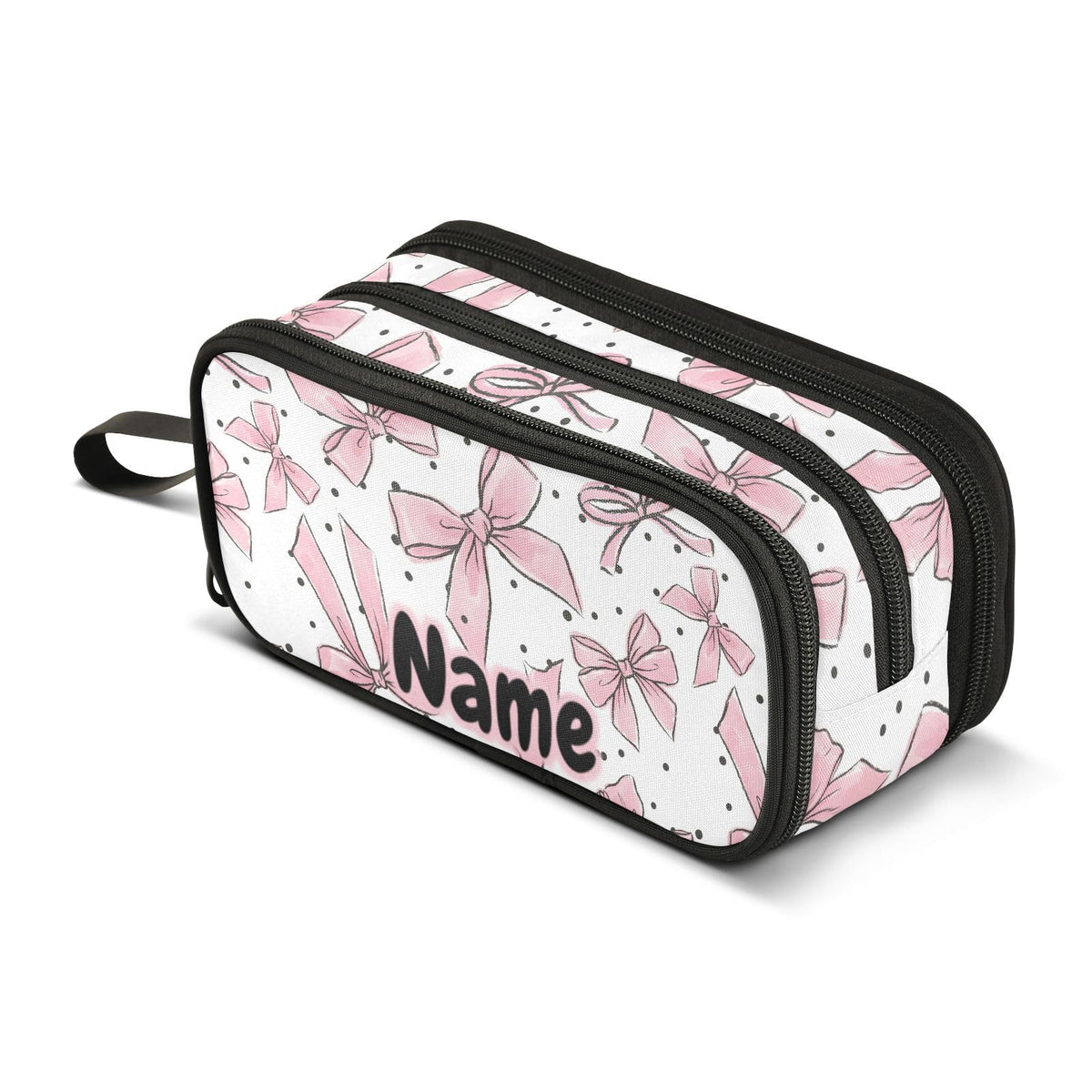 BOENLE Custom Pink Bows Dots Pencil Case Box Boys Girls Personalized Name Large Pencil Pouch