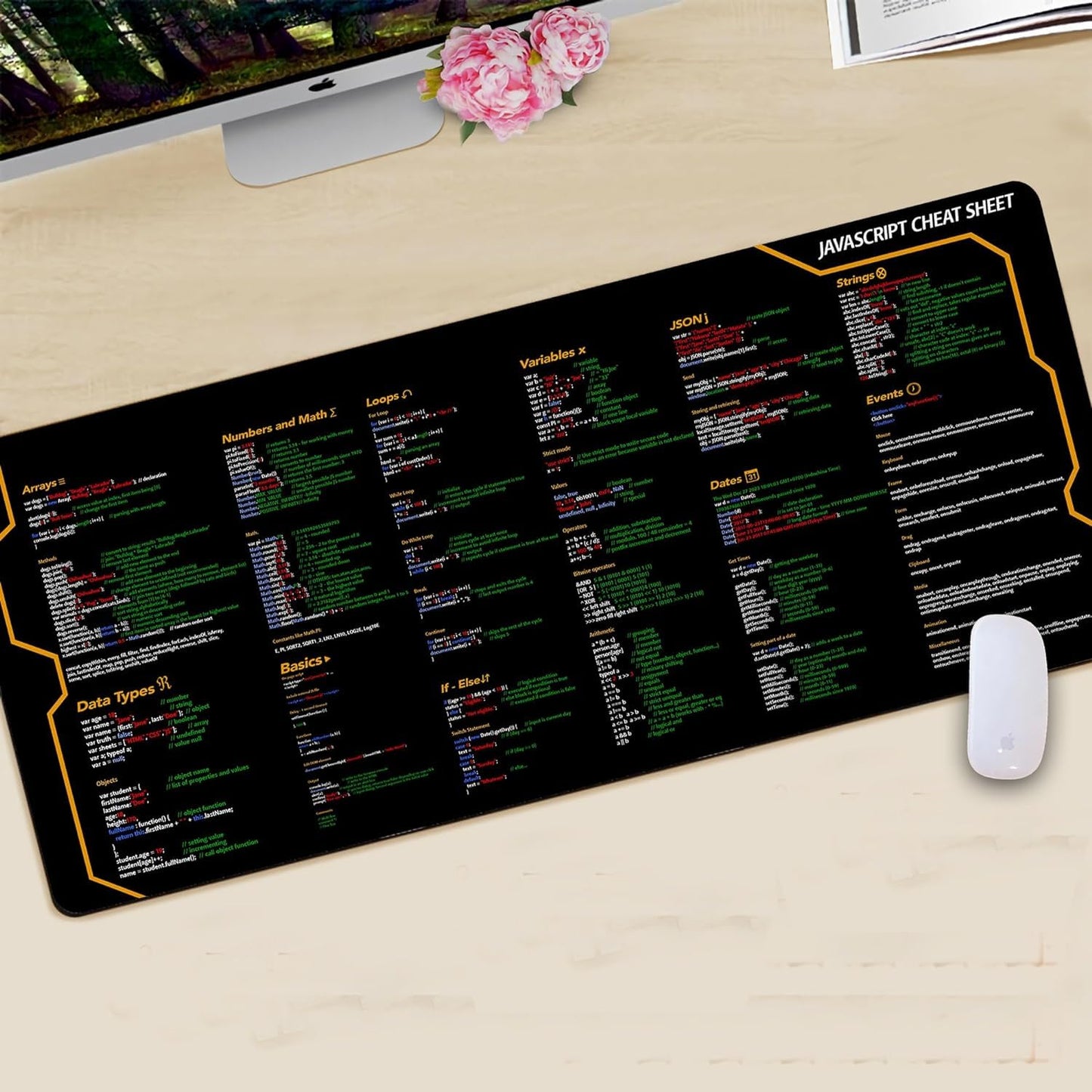 Javascript Cheat Sheet Desk Mat for Software Engineers, Software Development Mouse Mat, Web