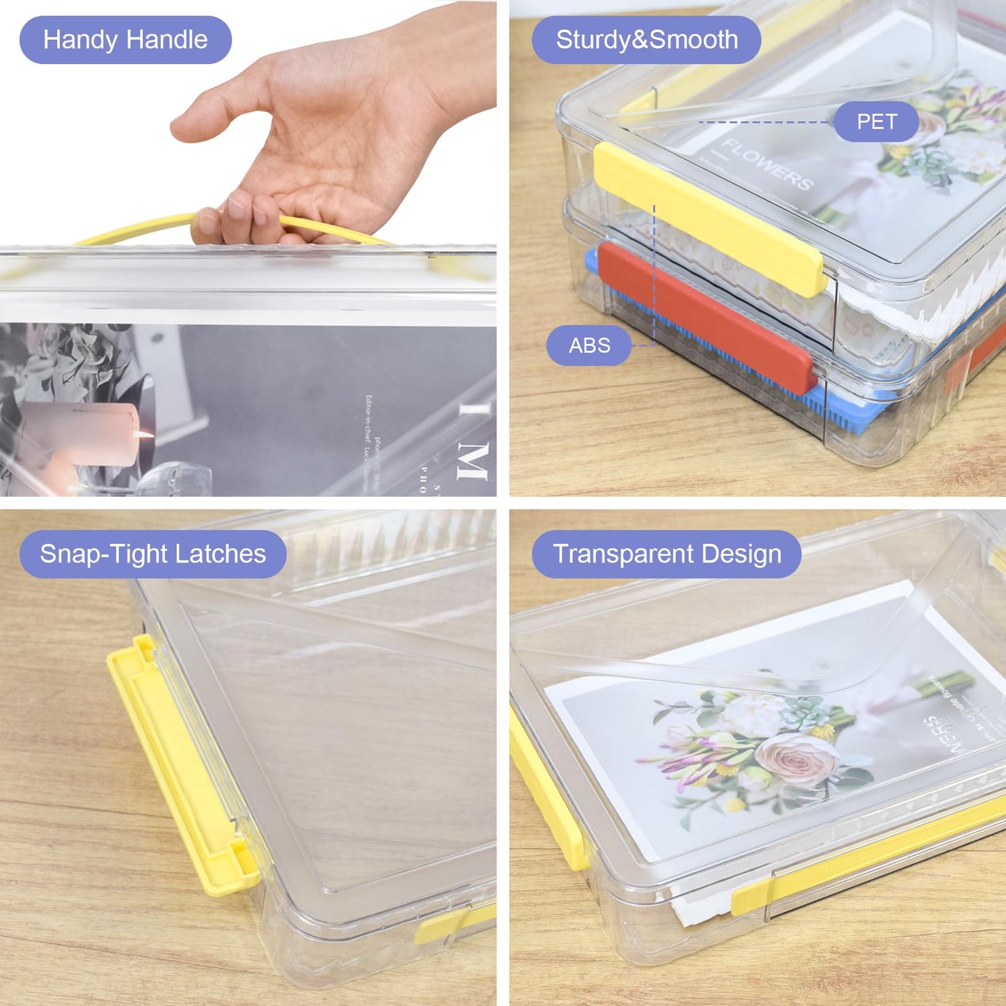Marte Vanci Plastic Storage Bin with Lid Portable Project Case with Handle Clear Storage Box