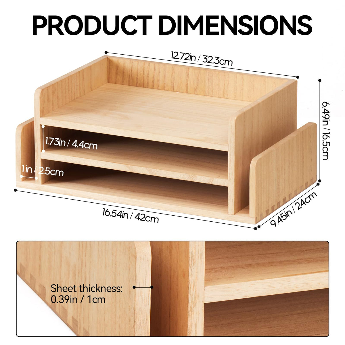 KIRIGEN Wood Desk Organizer, 5-Tray Letter Tray and Mail Sorter Natural 2TP