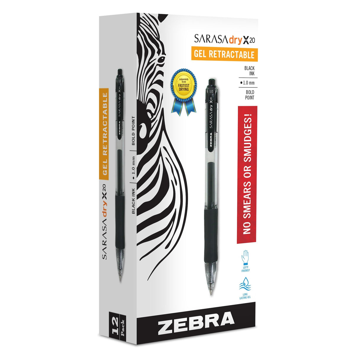 Zebra Pen SARASA X20 Retractable Gel Pen, Black Ink, 1.0mm, 12-Pack