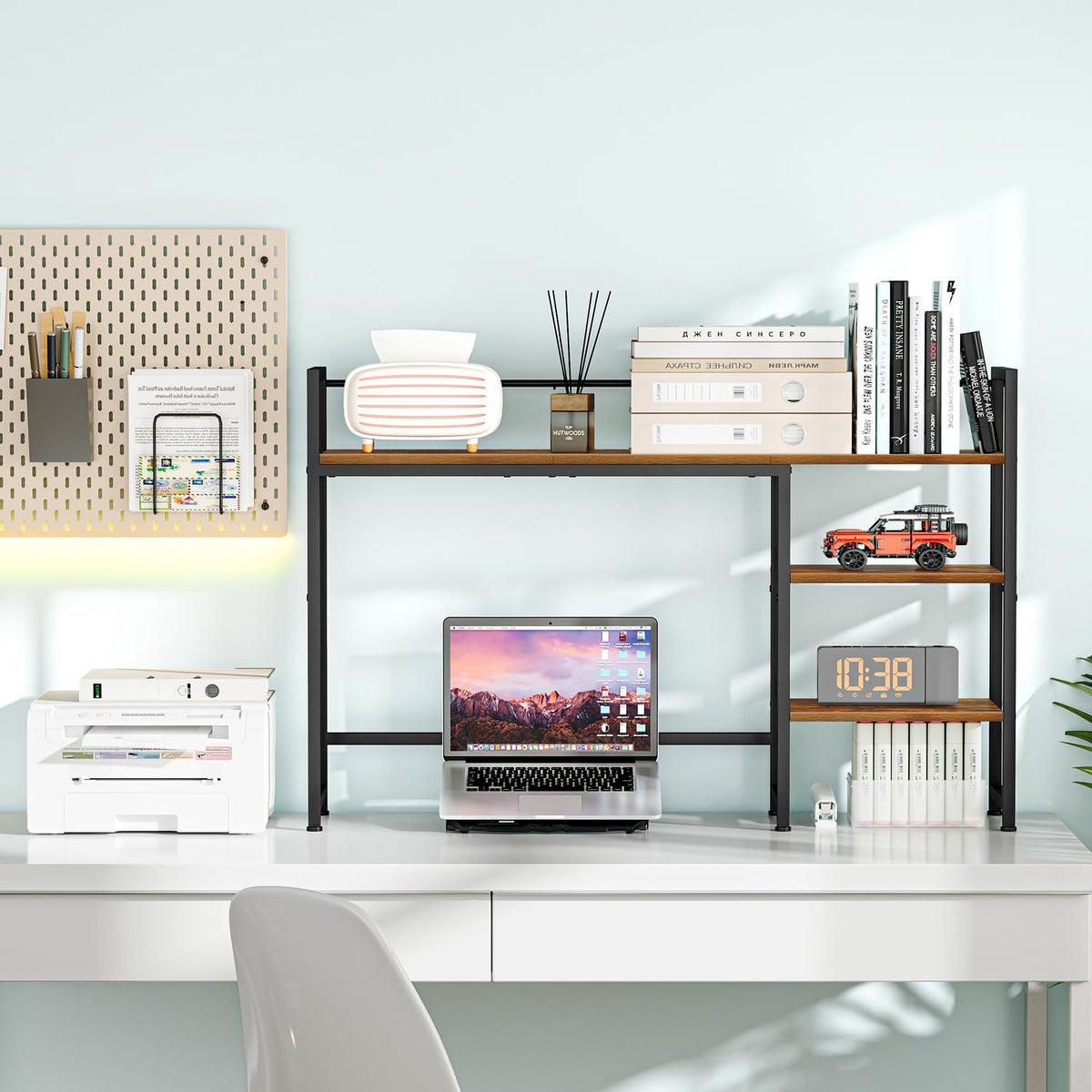 Snughome Desk Shelf, 44.9" Large Desktop Organizer Shelf, Desk Hutch for Computer Monitor, 4 Tier