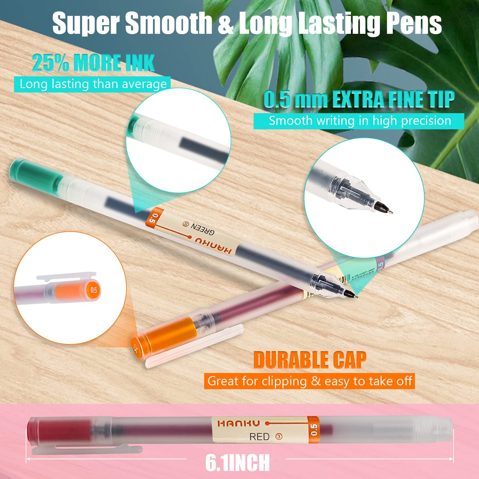 BEIWO Premium Gel Ink Ball Point Pen, [0.5mm] Fine Point 24 Color Pens, Smooth Writing Gel Pen for
