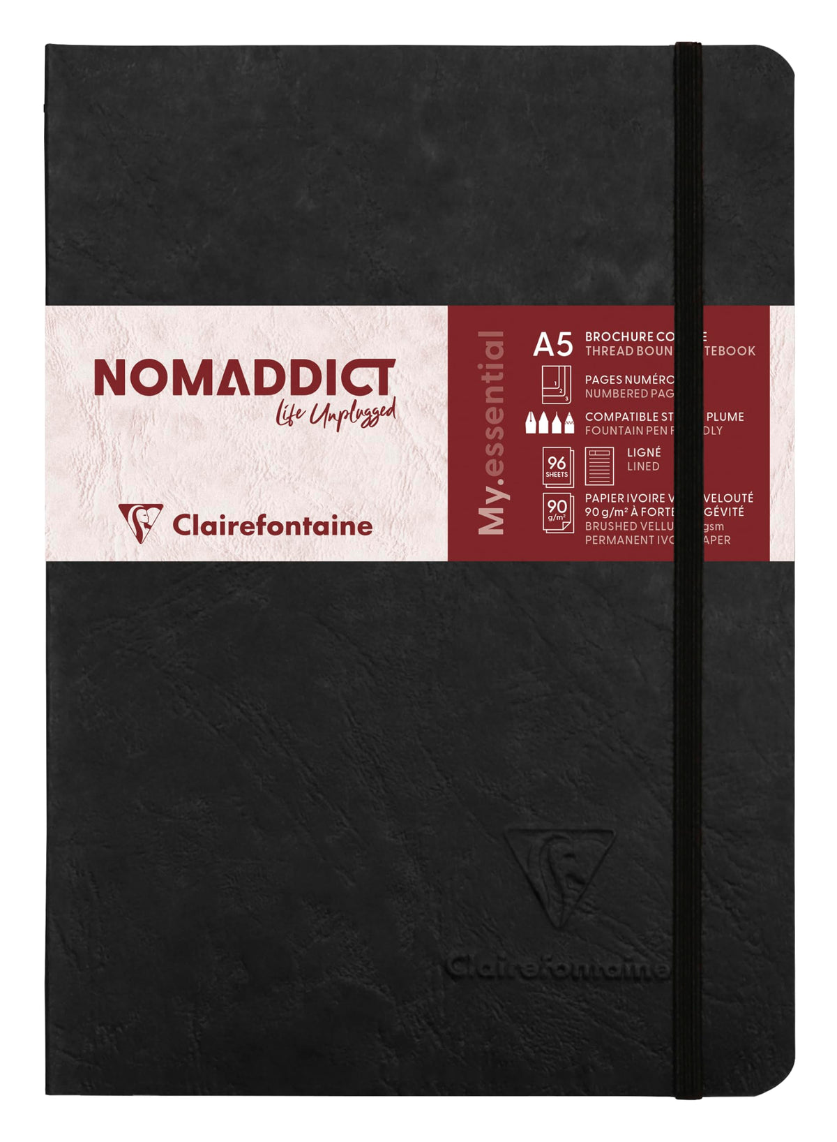 Clairefontaine 793461C Age Bag Collection A My.Essential Black Sewn Elasticated Notebook - A5