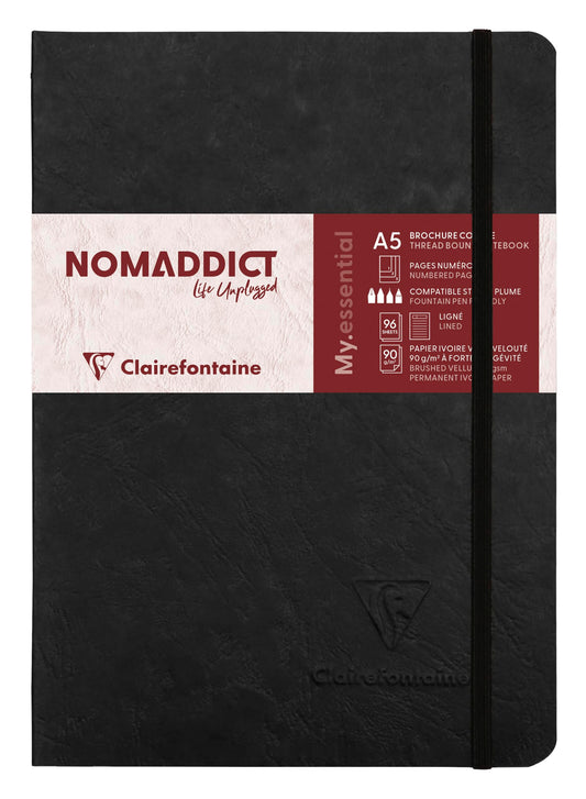 Clairefontaine 793461C Age Bag Collection A My.Essential Black Sewn Elasticated Notebook - A5