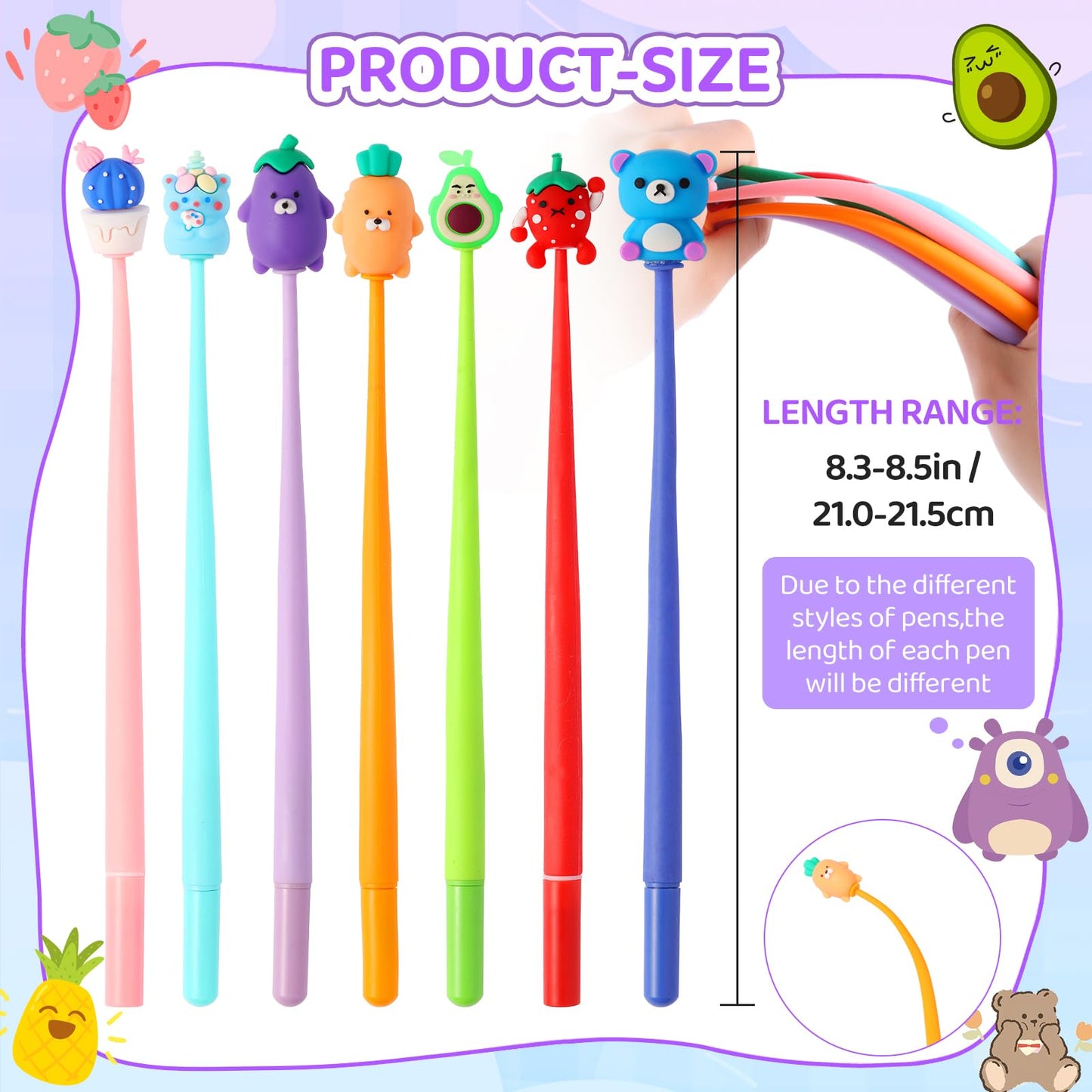 LiYiQ 48 PCS Cartoon Stress Relief Bobblehead Pens Fun Cute Pen Fidget Pens Kawaii Octopus Bear