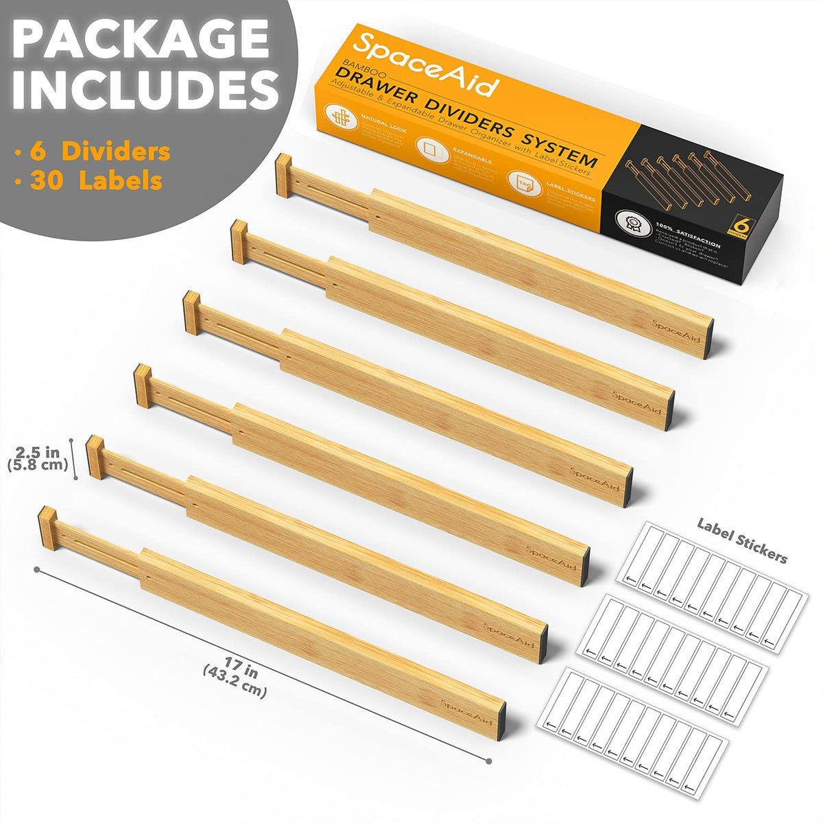 SpaceAid Bamboo Drawer Dividers (Need 2.35" Deep Drawer) Kitchen Adjustable Drawer Organizers