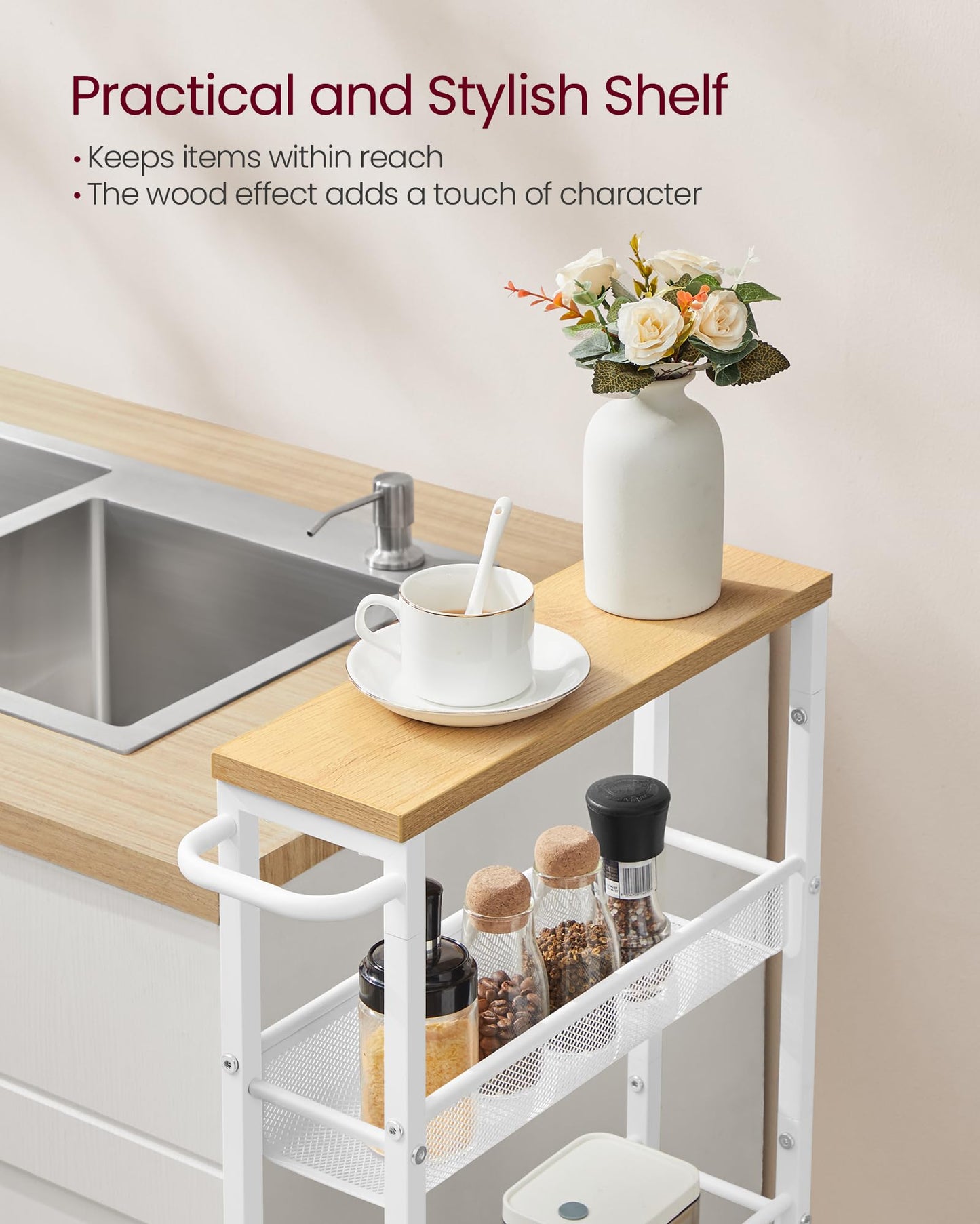 VASAGLE 5-Tier Slim Rolling Storage cart with Wheels, 5.1 Inches, Metal