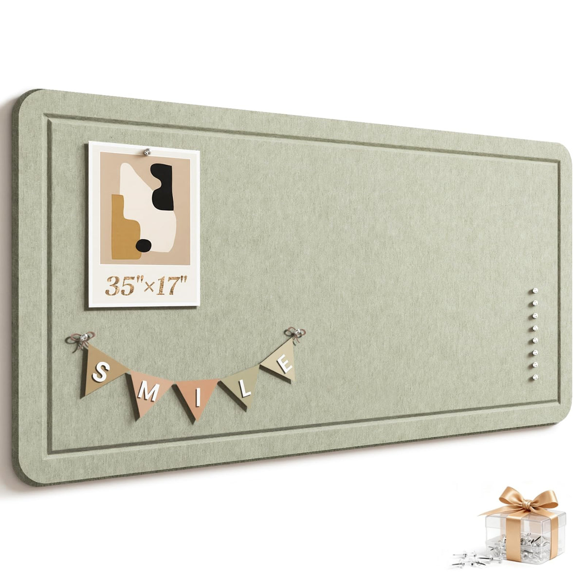 Large Bulletin Board, 35 X 17 Inches Felt Cork Board with 40 Pushpins, Foldable Felt Notice Pin