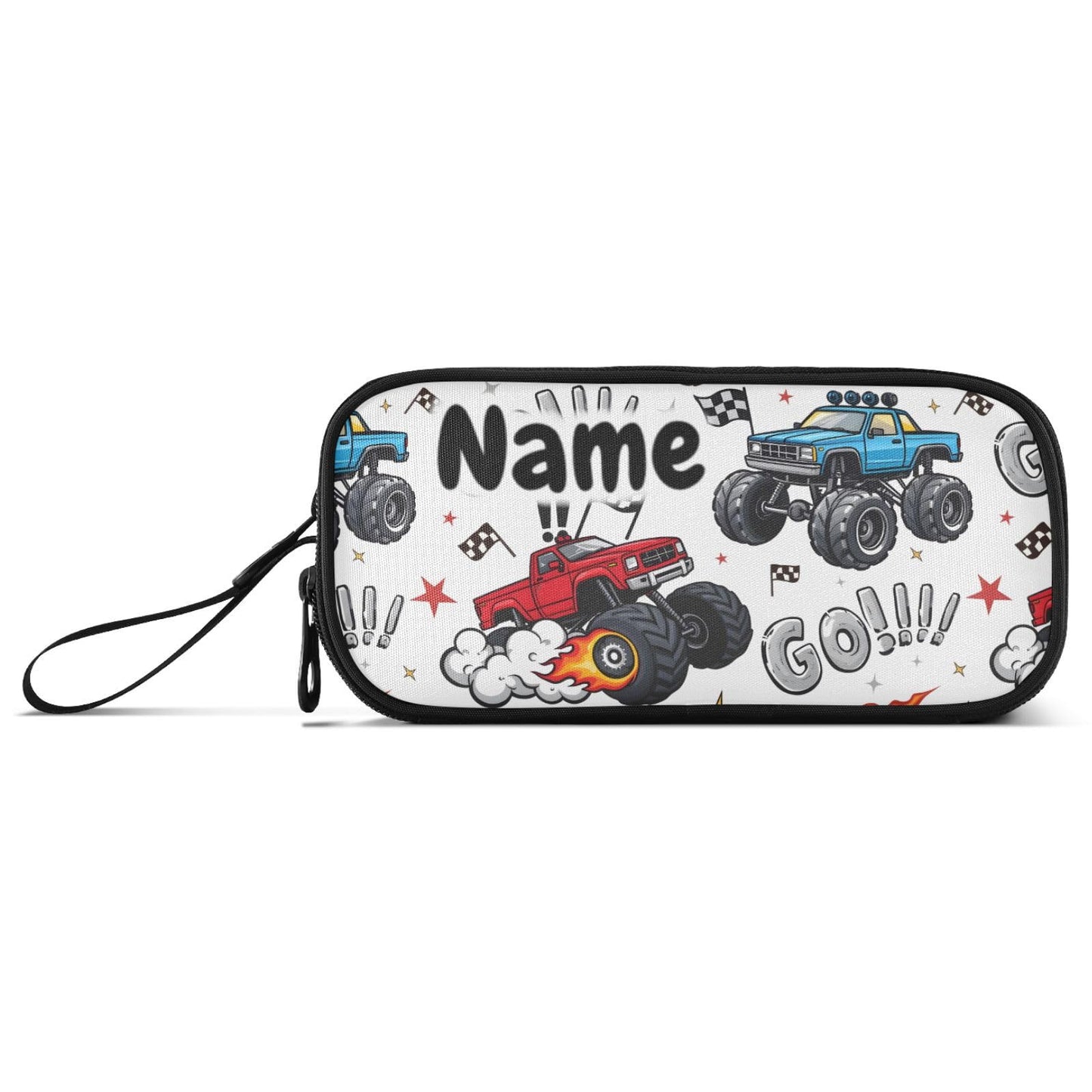 BOENLE Custom Truck Racing Car Flag Pencil Case Box Boys Girls Personalized Name Large Pencil Pouch