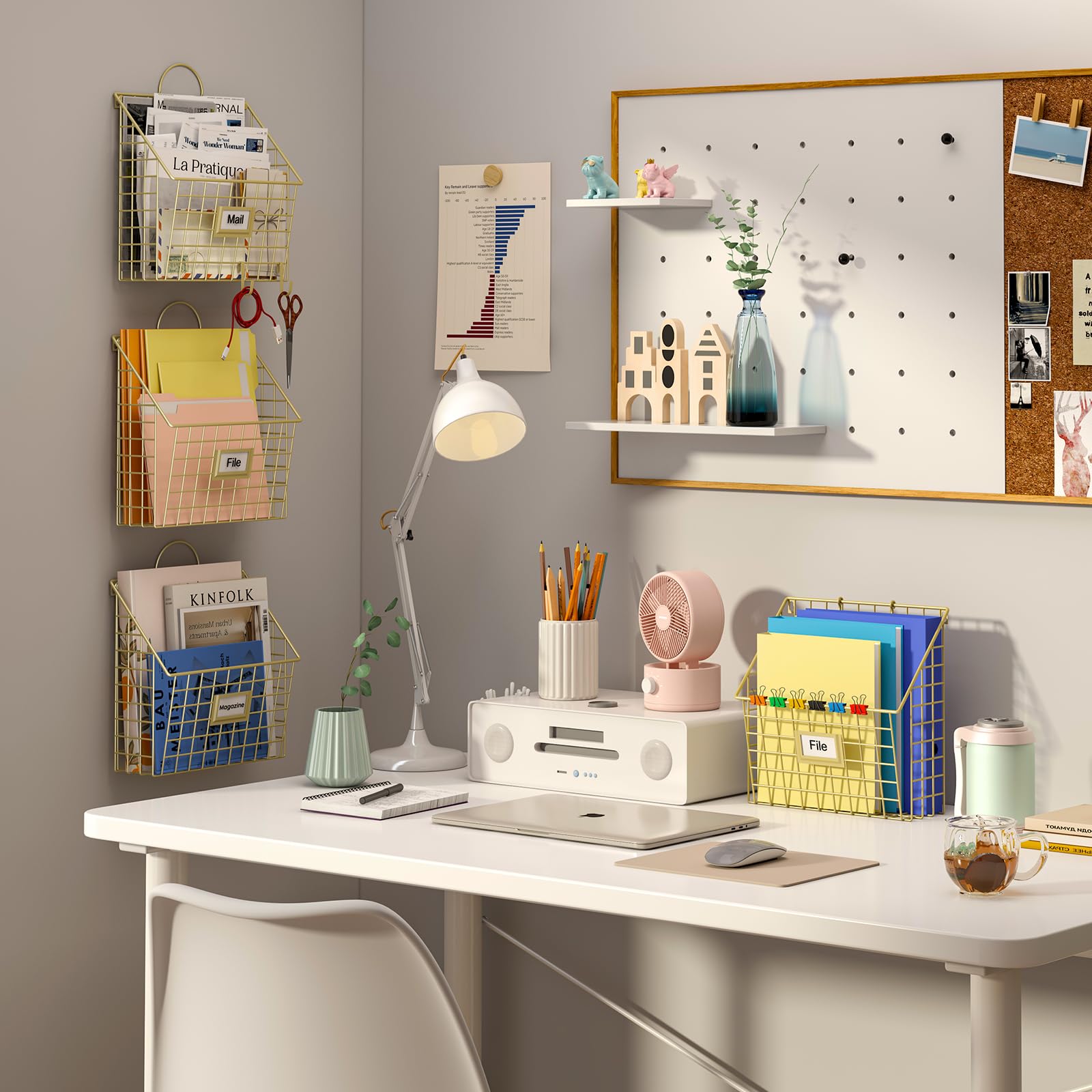 4 Packs Hanging Wall File Organizer with Hooks, Magazine Rack ,Mail Basket