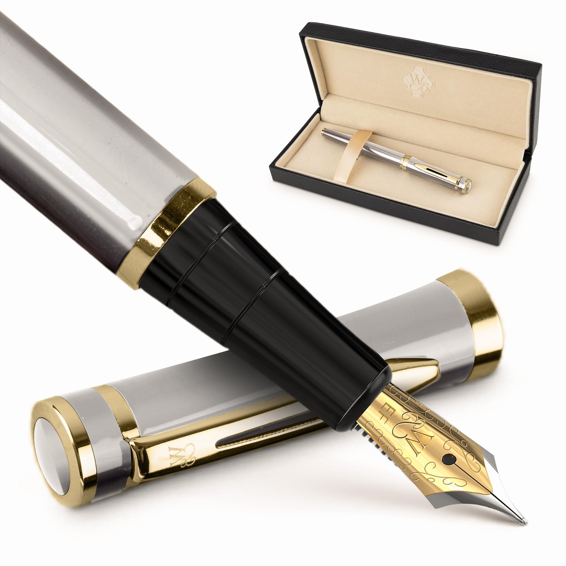 Wordsworth & Black Fountain Pen Set for Writing,Extra Fine Nib, Silver