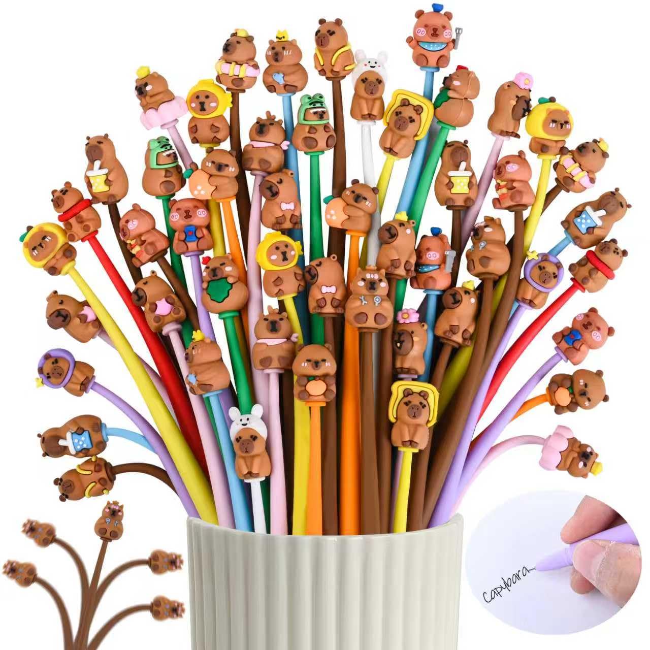 LiYiQ 50 PCS Capybara Stress Relief Bobblehead Pens Fun Cute Pen for kids Fidget Pens Kawaii Pen