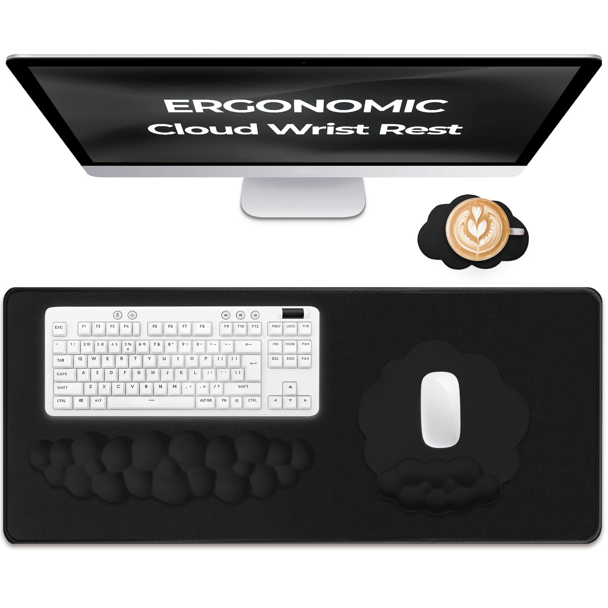 TheTrulyCharter Premium Quality Cloud Wrist Rest Keyboard & Mouse Pad Set – Ergonomic Memory Foam