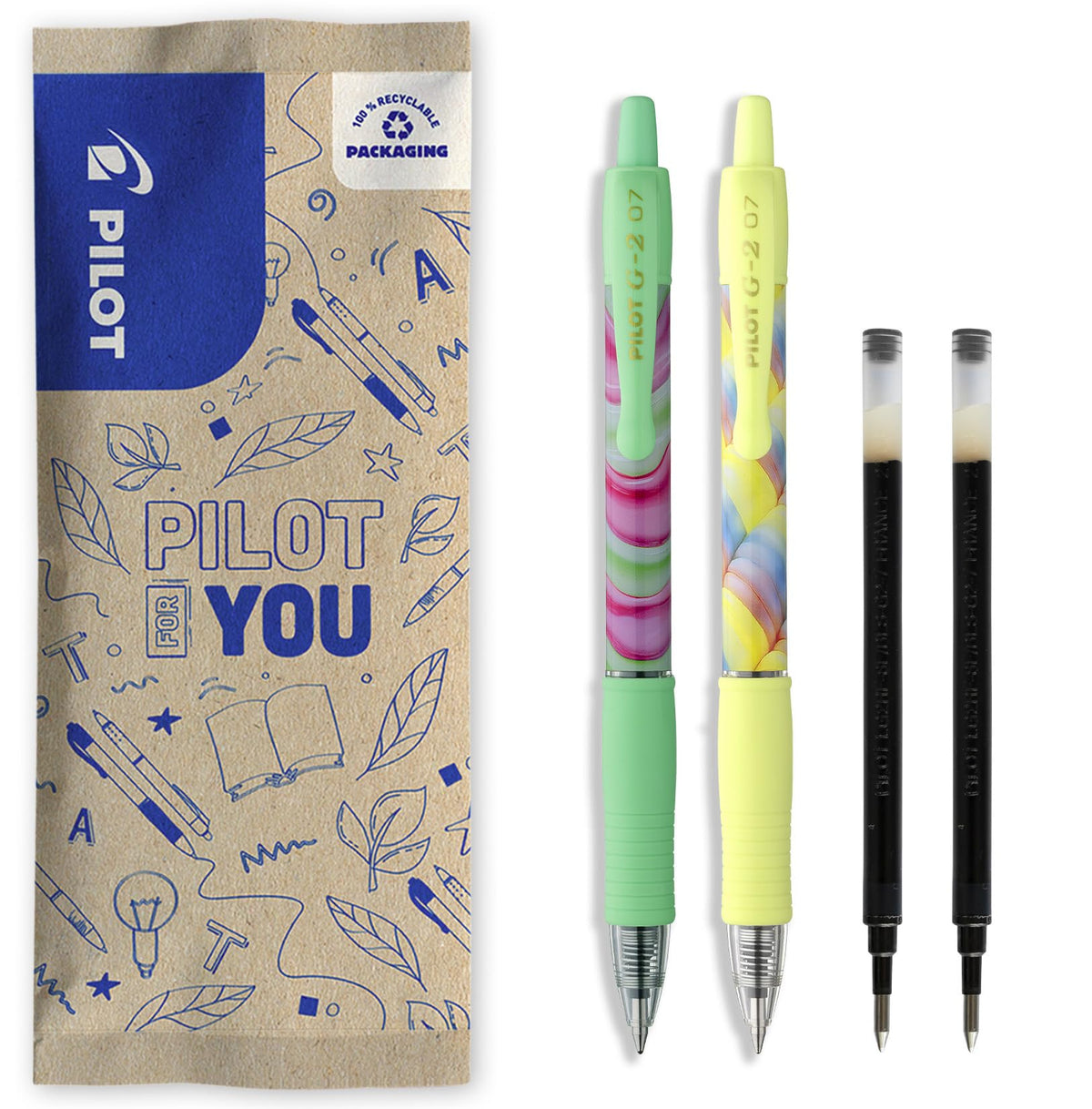 PILOT - Set of 2 G2 Flow + 2 Refills - Limited Edition - Retractable Refillable Gel Pen - Excellent