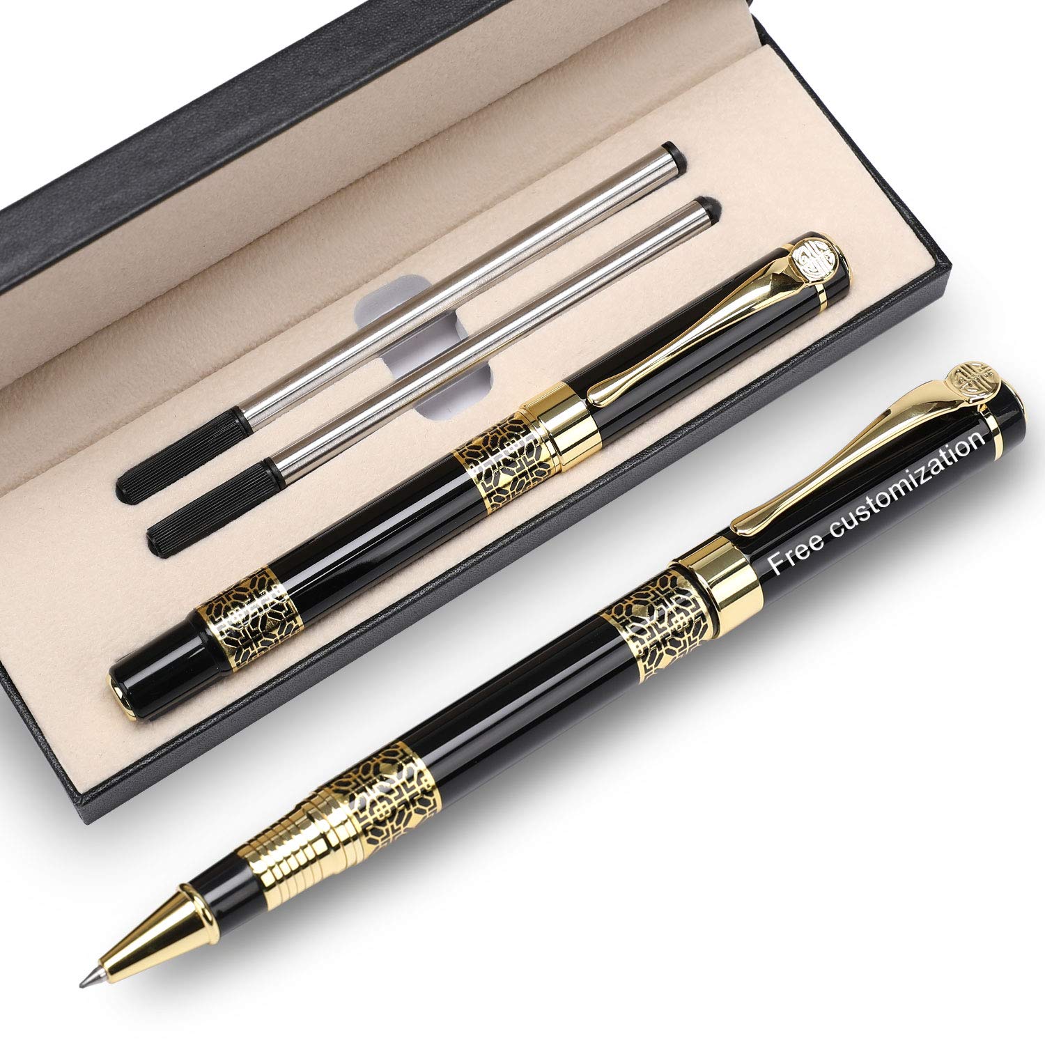 YIVONKA Personalized custom pens Free Engraving pens Roller Ballpen, Ballpoint pen,Medium Refill