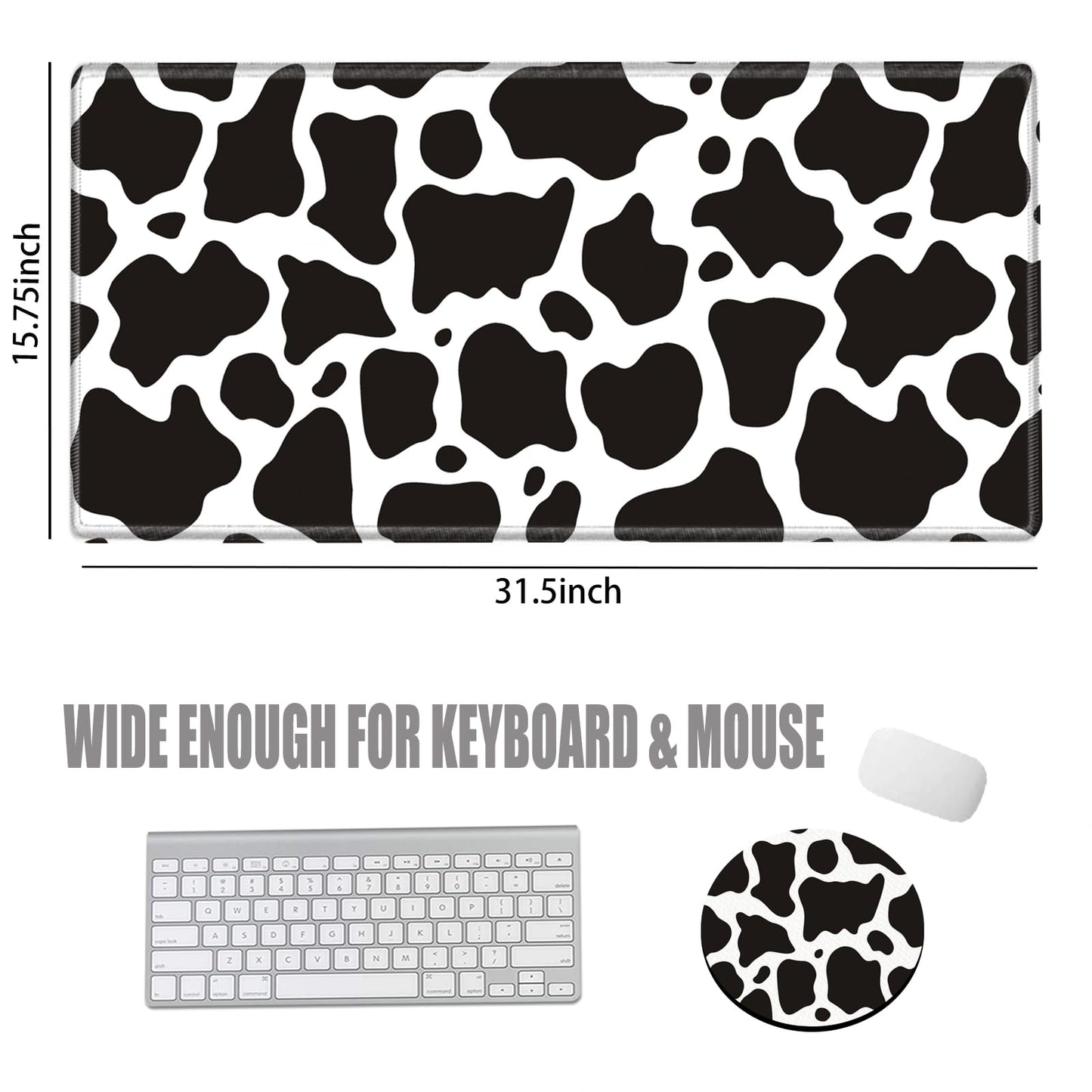 Gaming Mouse Pad Large Mousepad Cow Print Desk Mat XXL Big Desk Pad Rubber Base Computer Pad with