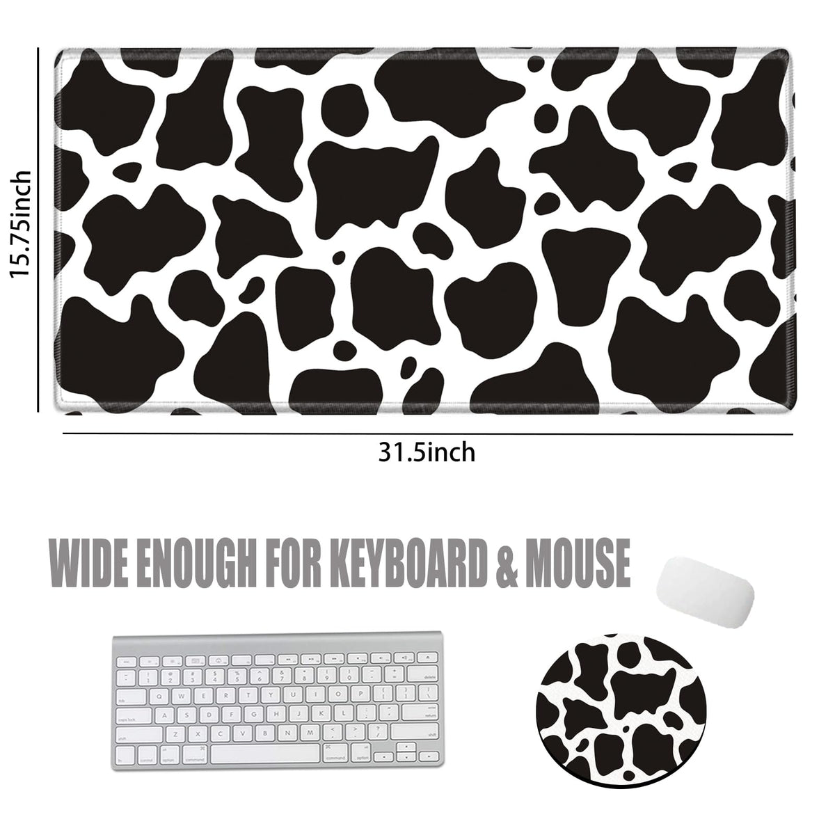 Gaming Mouse Pad Large Mousepad Cow Print Desk Mat XXL Big Desk Pad Rubber Base Computer Pad with