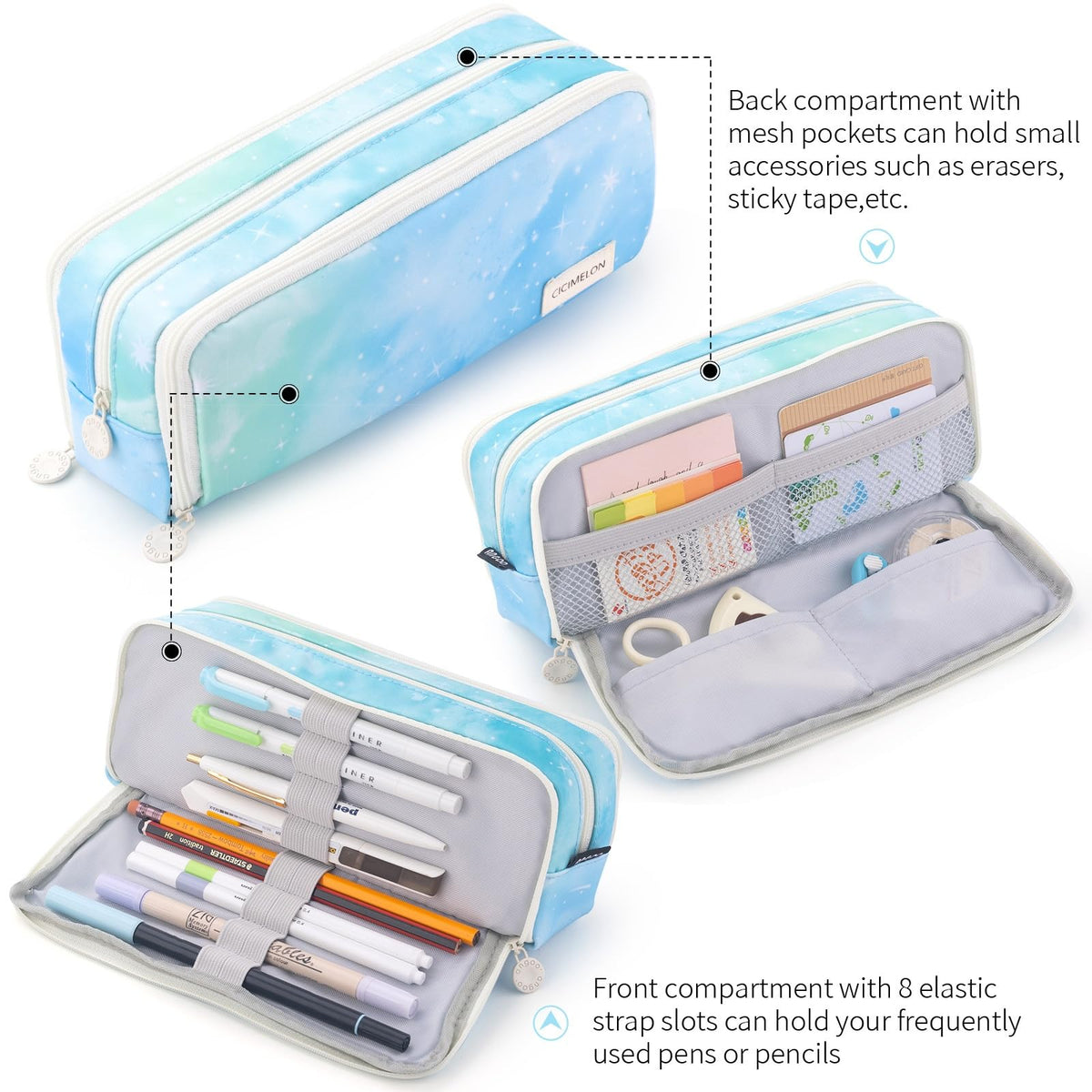 CICIMELON Large Capacity Pencil Case 3 Compartment Pouch Pen Bag for School Teen Girl Boy Men Women