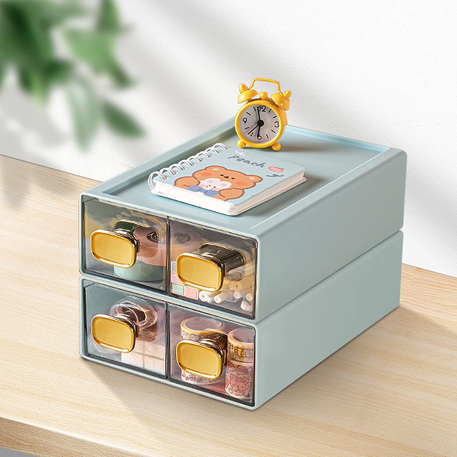 DETEIN 2PACK Stackable Storage Drawers for Desk 6.5"x9"x3" Small Storage Organizer Plastic Desk