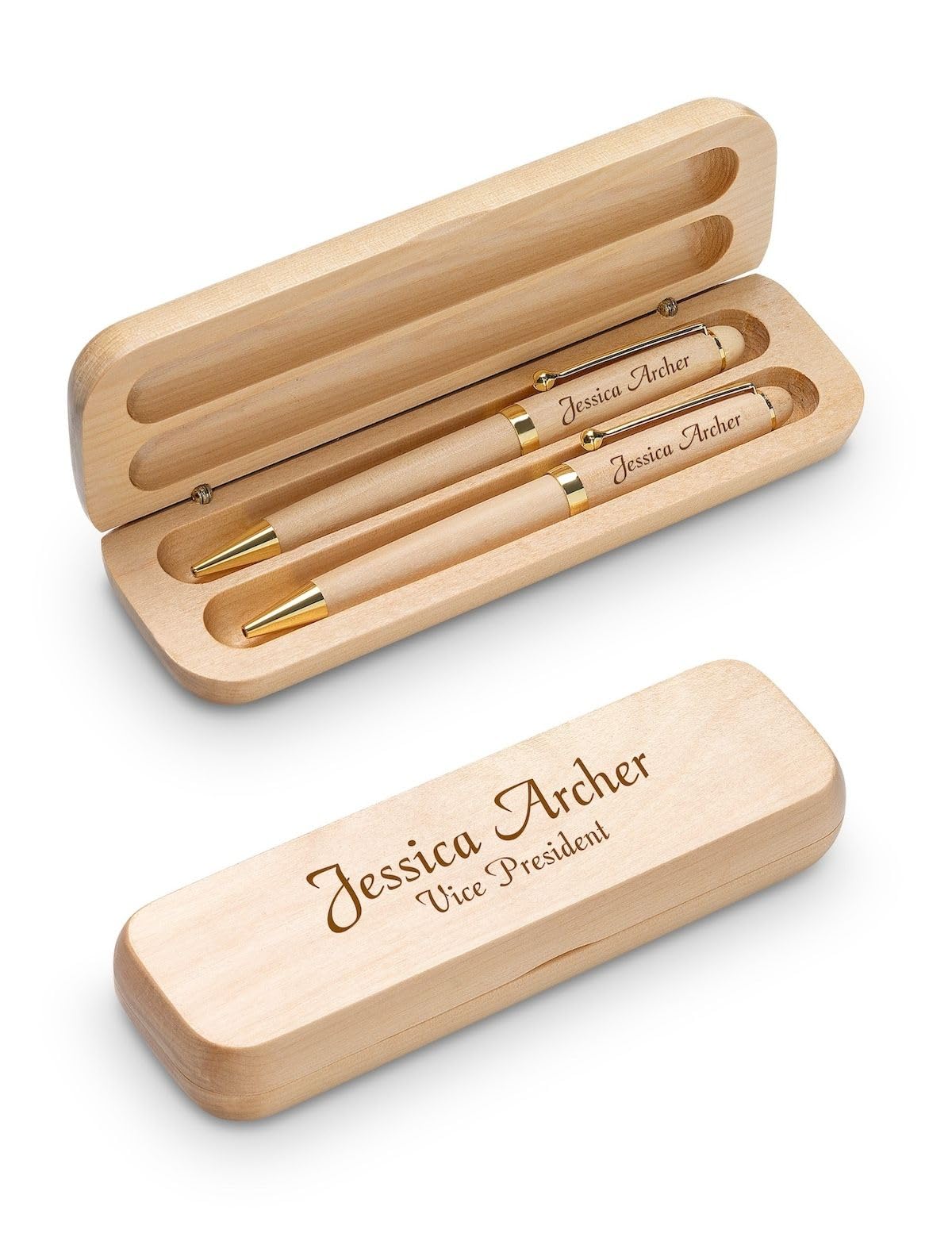 Executive Gift Shoppe | Personalized Ballpoint Pen and Mechanical Pencil Set in Maple Wood with