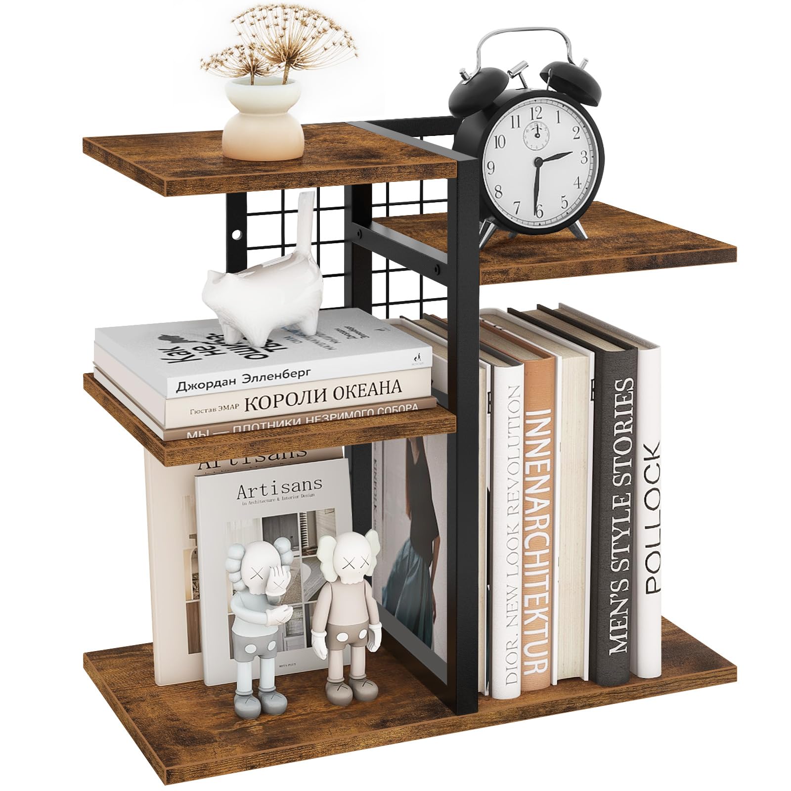 ELITEROO Desktop Shelf Organizer, 4-Tier Wooden Desk Bookshelf, Small Tabletop Book Shelf
