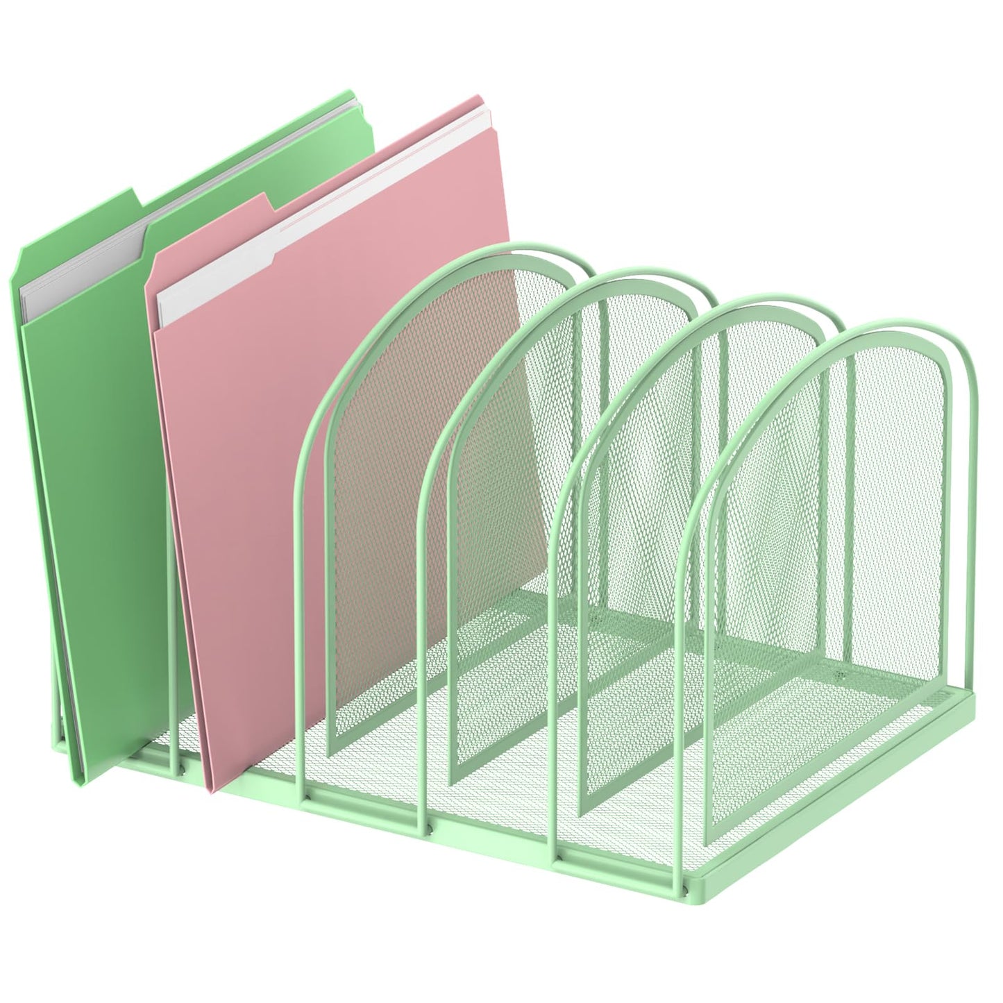 5-Section File Organizer for Desk, Metal File Folder Holder, Mint Green