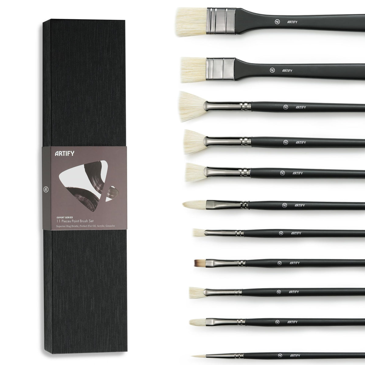 ARTIFY Oil Paint Brush Set - 11 Pieces | Professional Artist Paint Brush Set for Oil, Acylic and