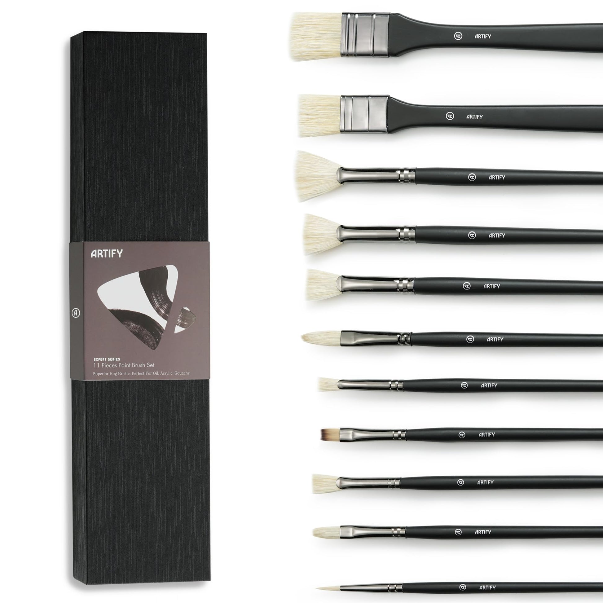 ARTIFY Oil Paint Brush Set - 11 Pieces | Professional Artist Paint Brush Set for Oil, Acylic and