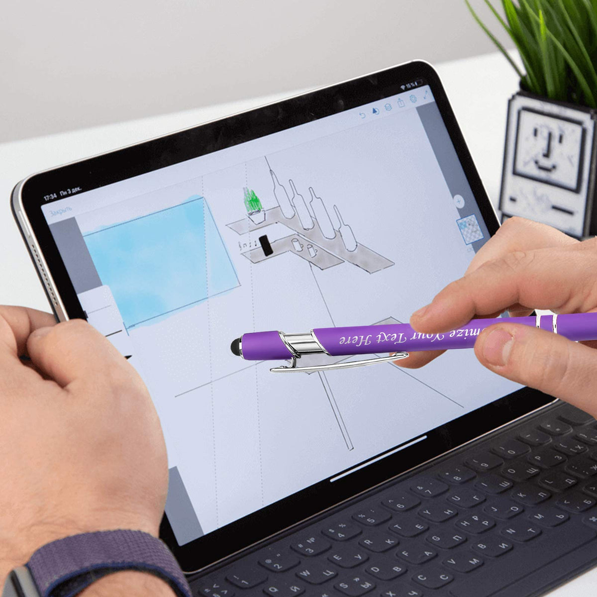 24 PCS Personalized Pens in Bulk with Stylus Tip, Custom Engraving Pens, Soft Touch Ballpoint Pen