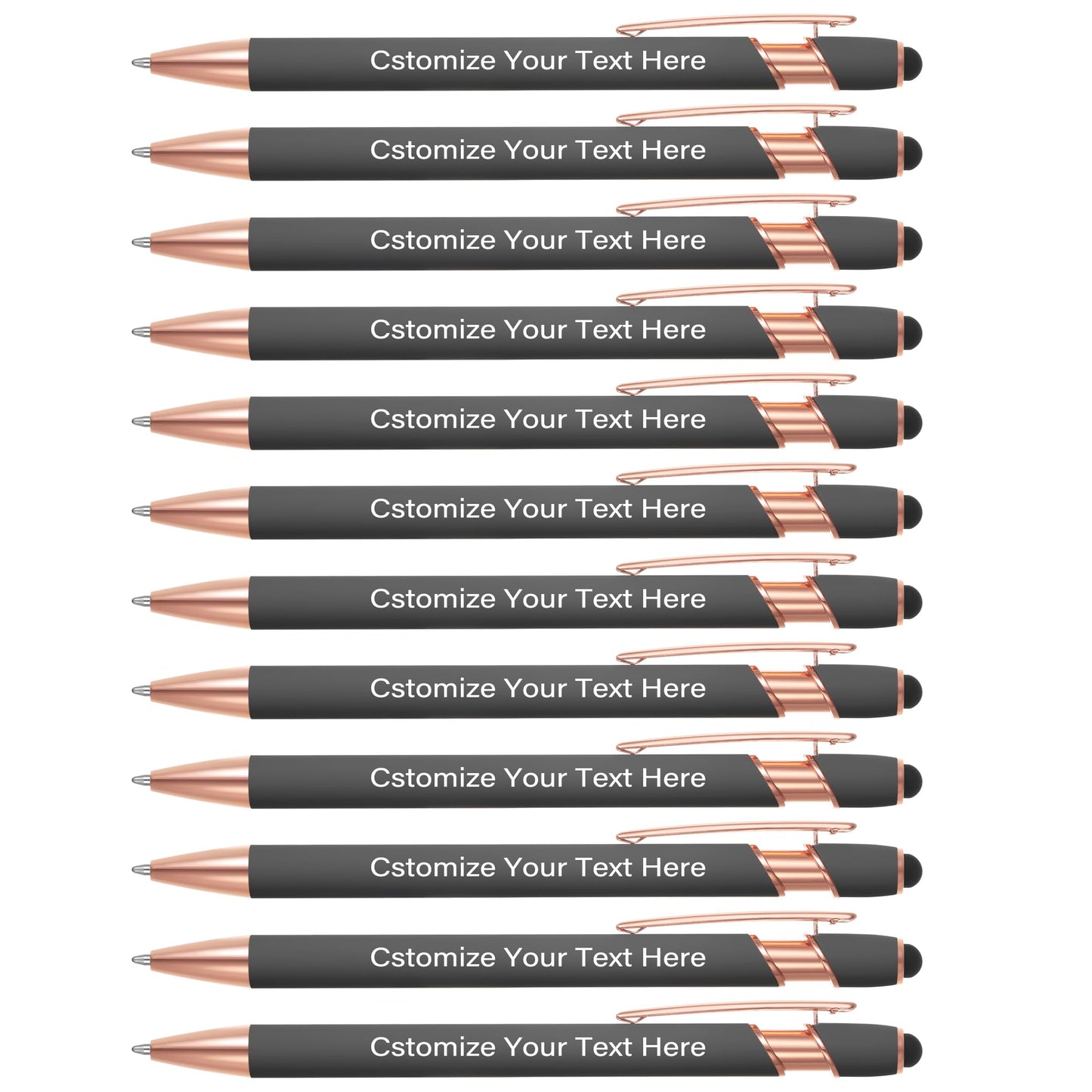 Kingluu 12 Pcs Personalized Ballpoint Pens with Stylus Tip,Free Engraving Black Ink Customized Pen