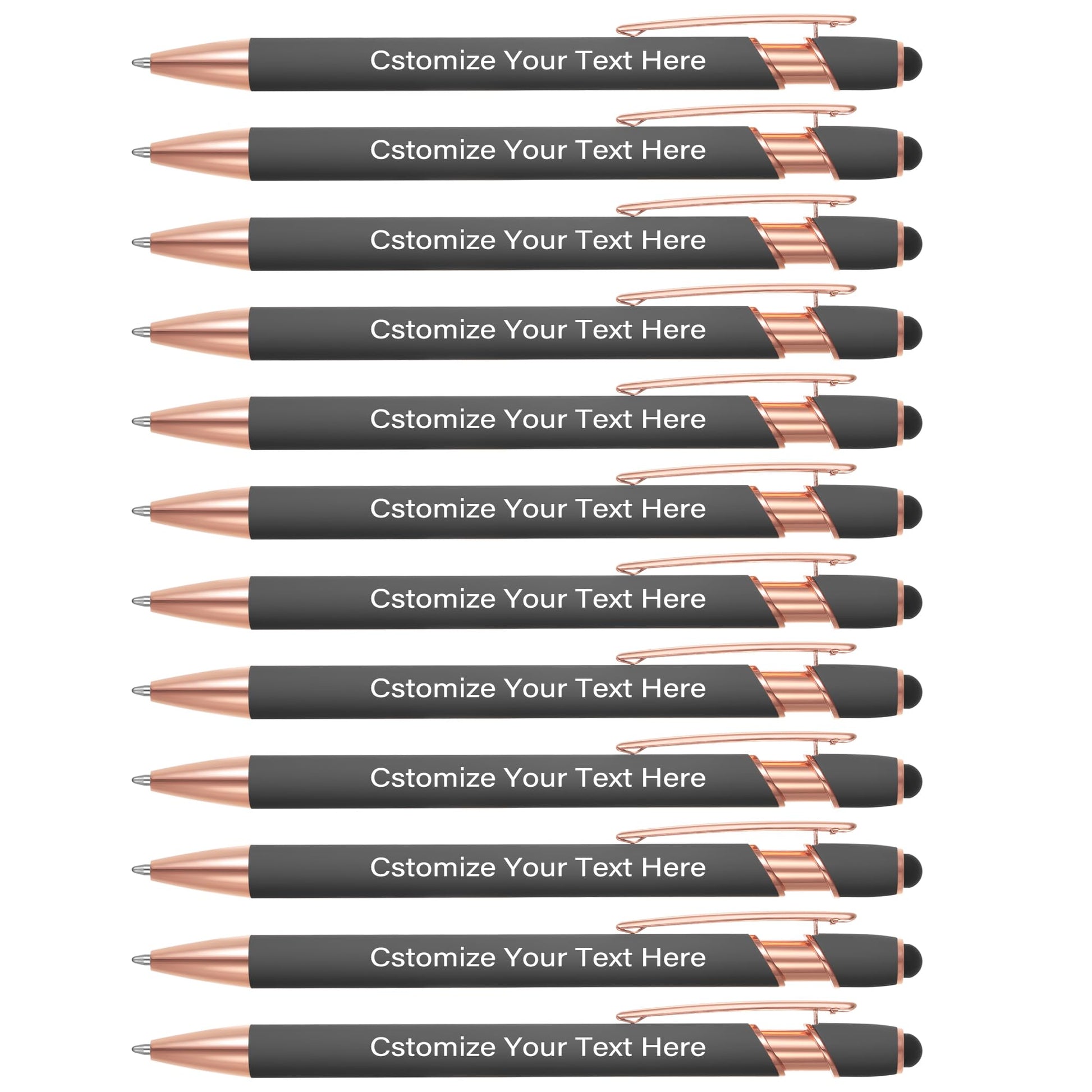 Kingluu 24 Pcs Personalized Ballpoint Pens with Stylus Tip,Free Engraving Black Ink Customized Pen