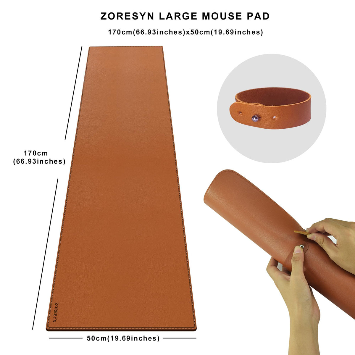 ZORESYN PU Leather Desk Mat 66.9" x 19.7" Brown