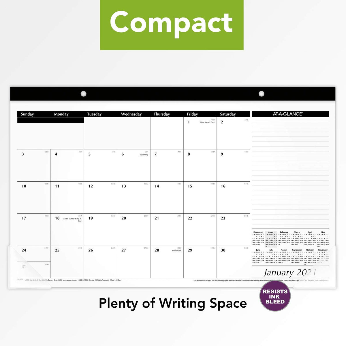 2021 Desk Calendar, AT-A-GLANCE Desk Pad Calendar, 17-3/4" x 11", Compact (SK140021)