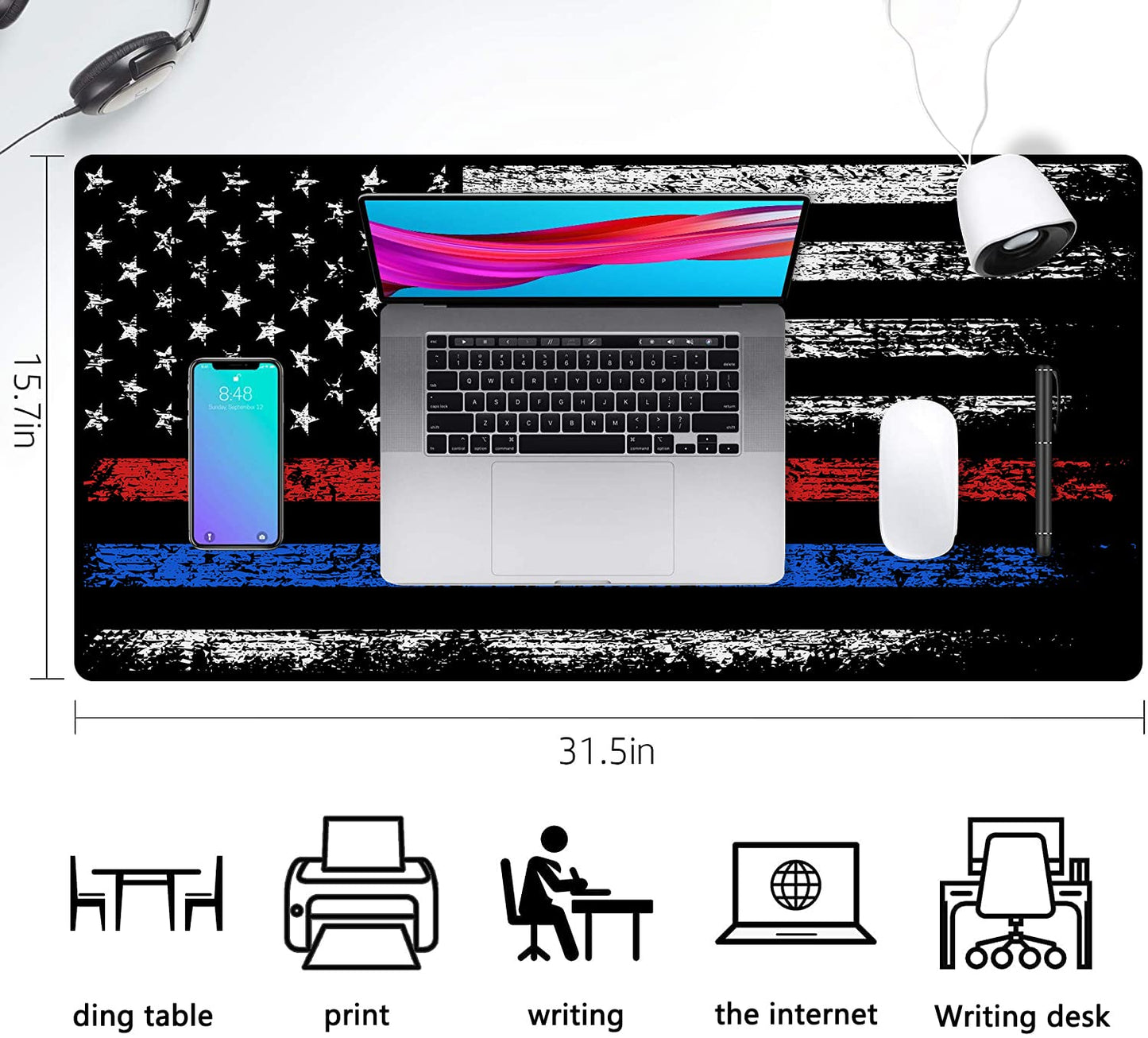 Extended Large Gaming Mouse Pad Red Blue American Flag XXL Size Keyboard Mouse Mat Desk Pad with