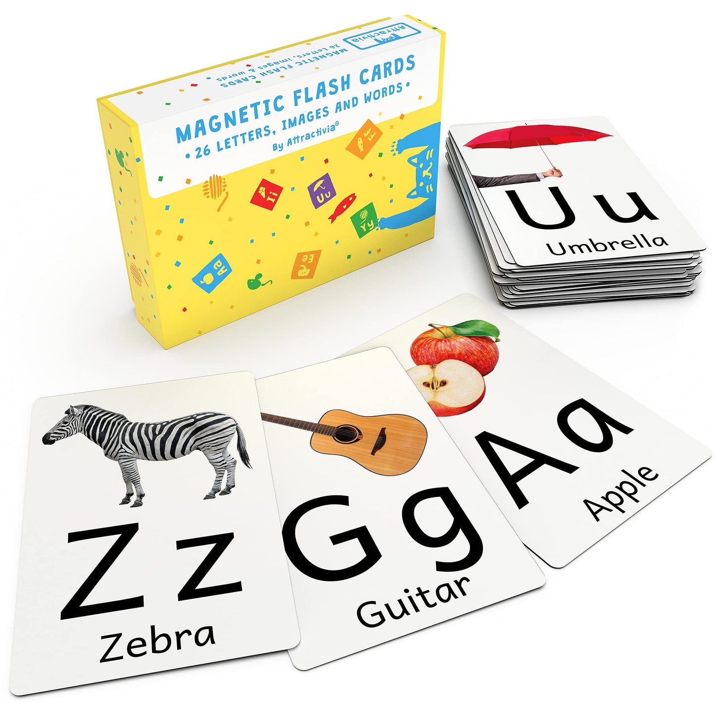 Attractivia Magnetic Big Alphabet ABC Picture Flash Cards. 26 Sturdy Large Letters with First Words