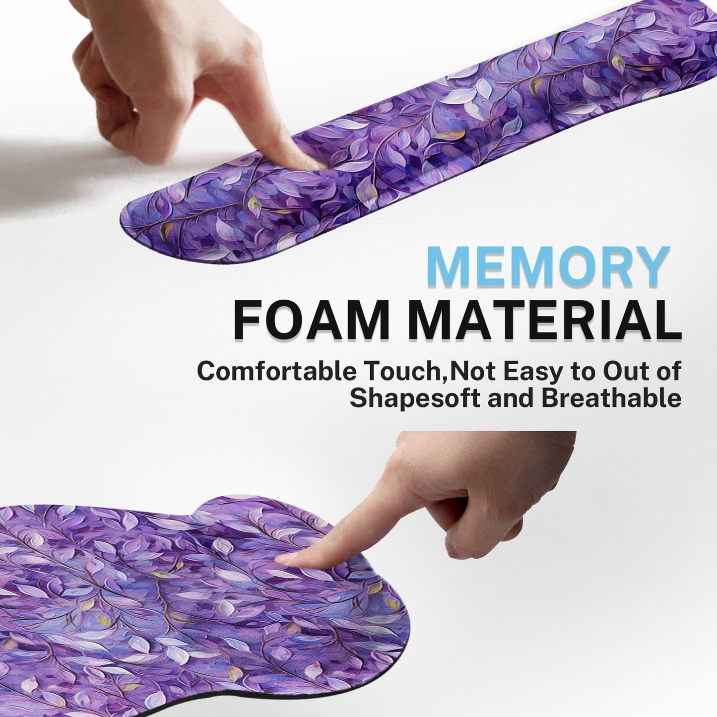Britimes Keyboard Mouse Pad Set, 4 in 1 Desk Mat Set, Purple Leaves Oil