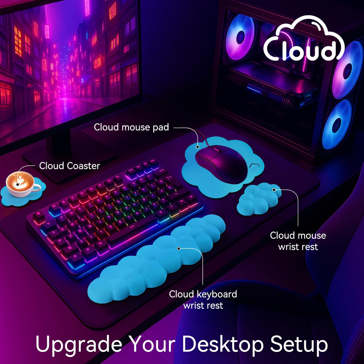 Sushret Cloud Wrist Rest for Computer Keyboard and Mouse Pad Set,Scuba Blue