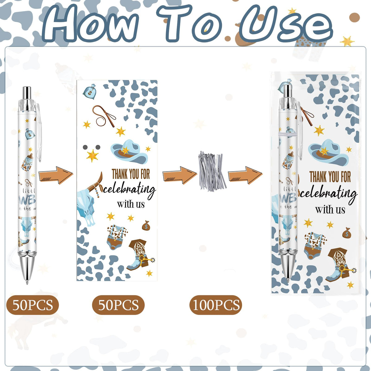 Lebsitey 50 Sets Pen Favors Gifts for Guests Includes 50 Rolling Paper Ballpoint Pens and 50