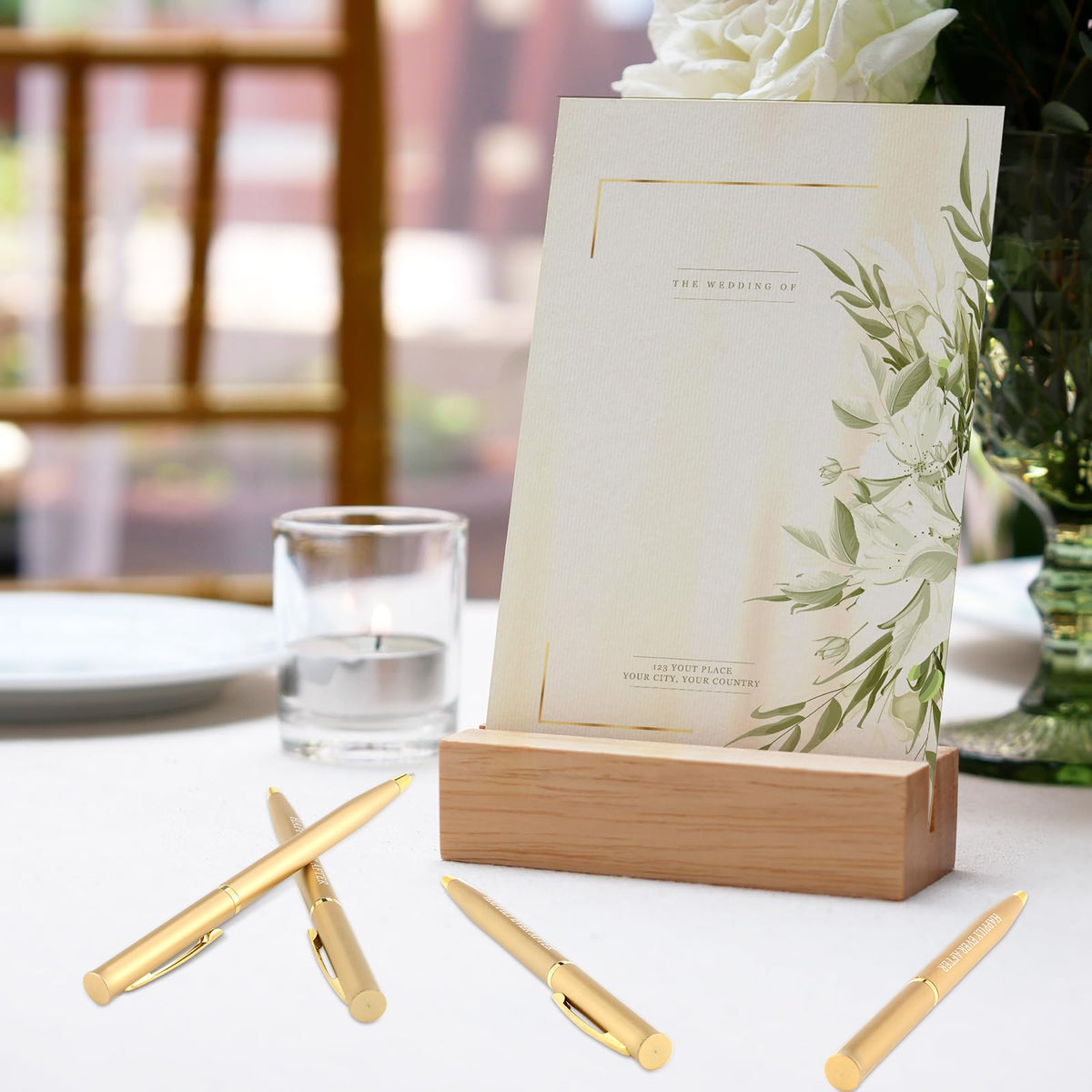 Outus 100 Pcs Wedding Favors Pens Metal Bulk Slim Ballpoint Pen, Gold