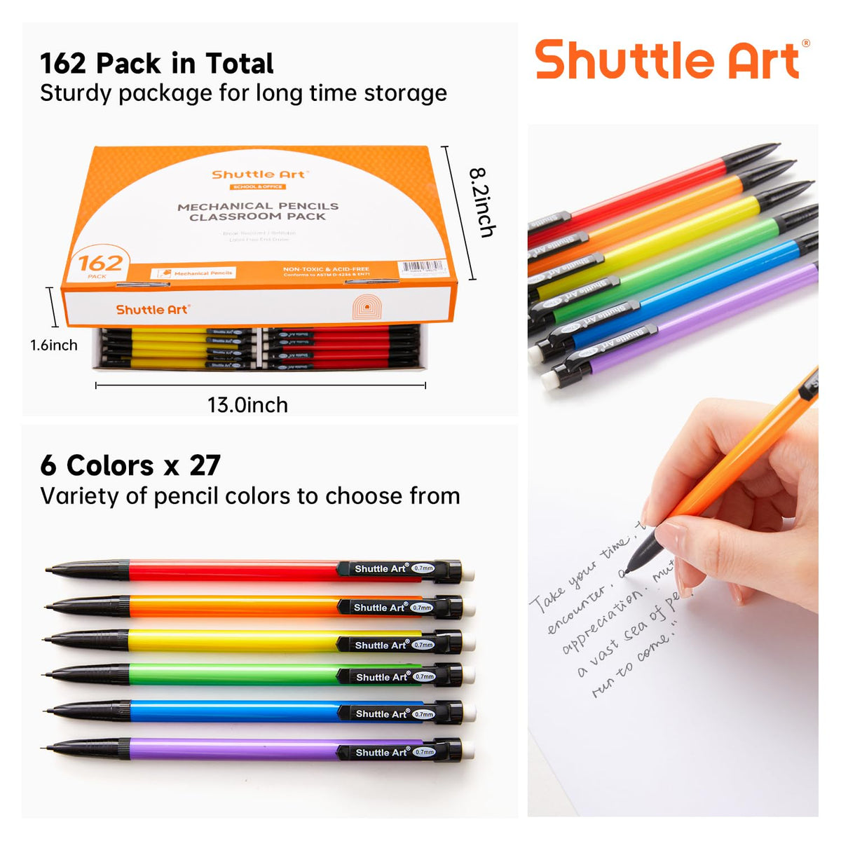 Shuttle Art Mechanical Pencils, 162 Pack Bulk Mechanical Pencils 0.7mm Medium Point, HB #2 Lead