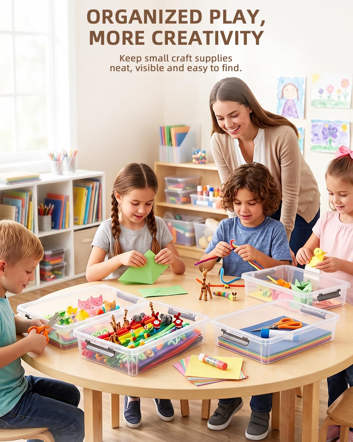 Anywish Citylife Storage Bins with Lids,6 Quart Clear Sensory Bins,Plastic Bins for Arts Crafts