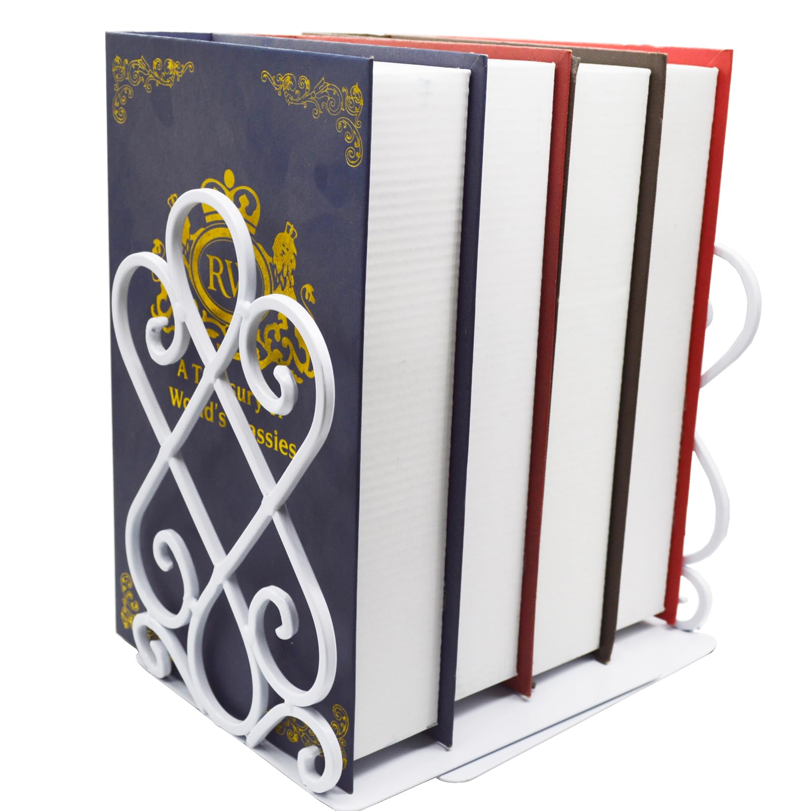 White Metal Bookends, Heavy Duty Book Stoppers for Shelves, Vintage Decorative Book Holders for