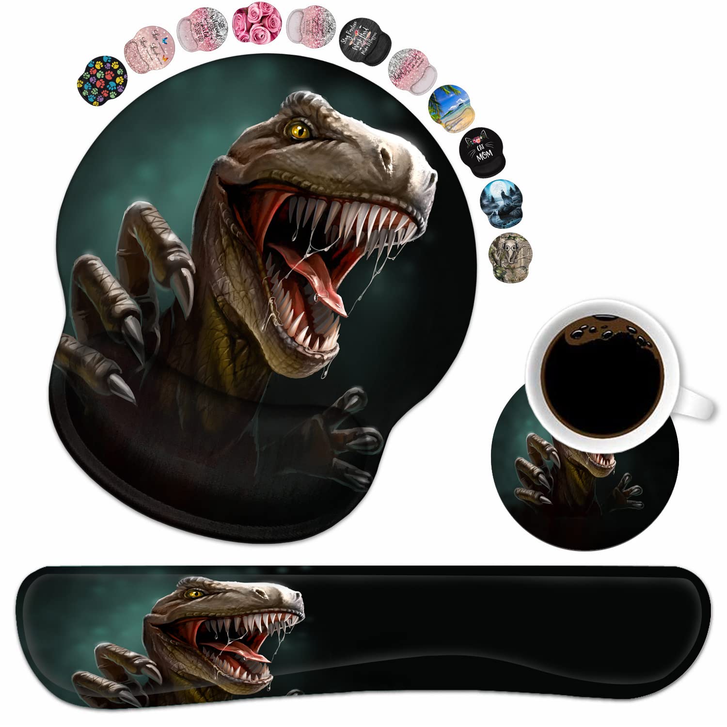 Keyboard Wrist Rest and Mouse Pad Wrist Support Set with Coasters, Non-Slip PU Base Ergonomic