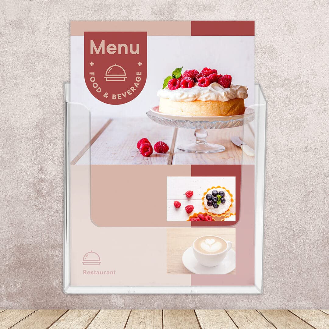 Europel A5 Brochure Holder, Clear Acrylic, Wall Mounted, Dispenser, Display, Leaflet, Menu