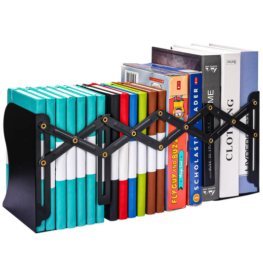 Adjustable Bookends, Metal Book Ends for Heavy Book, 2 Dividers, Nonslip Book Stander for Desk